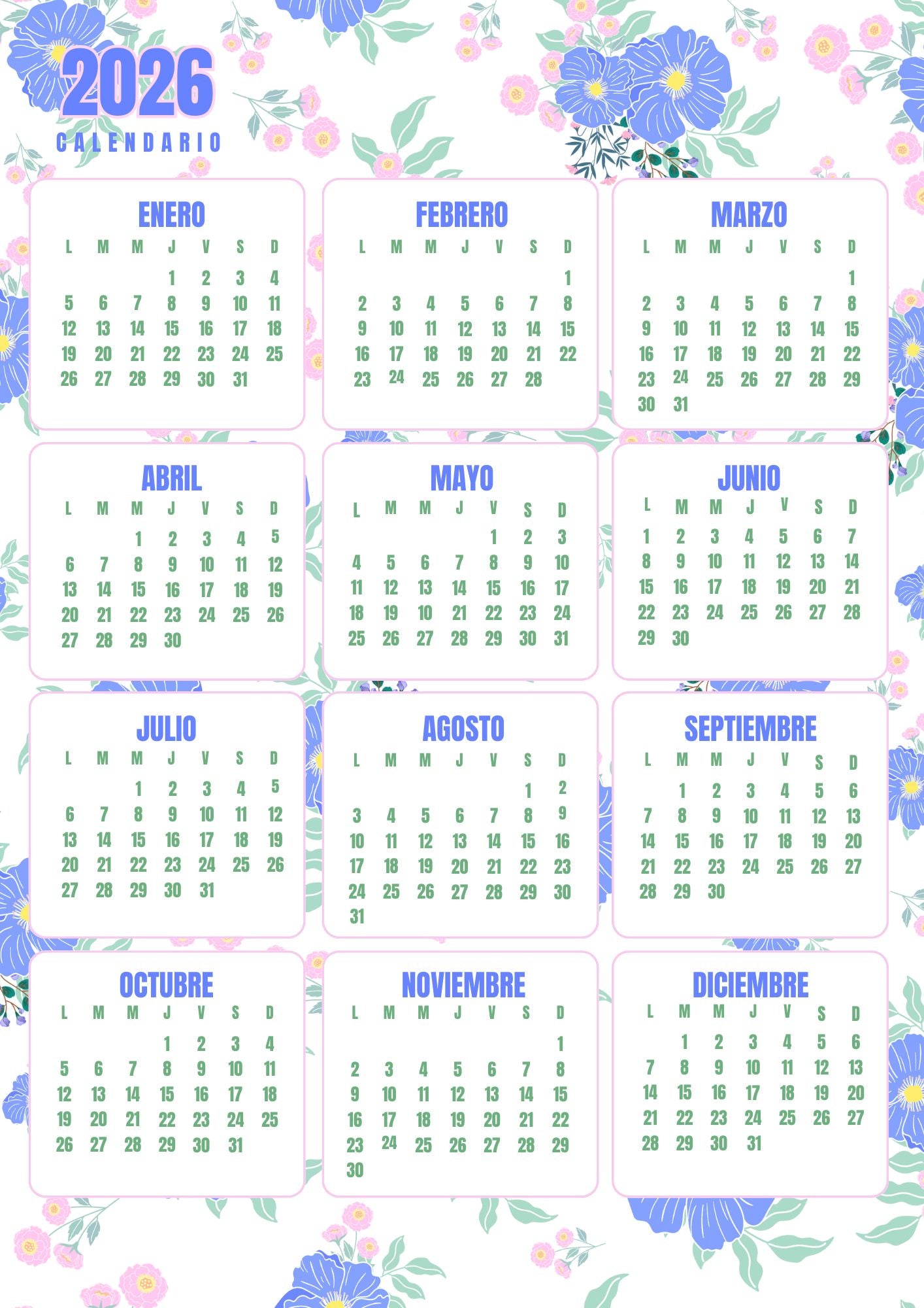 CALENDARIO COQUELICOT 2026 "ROSE BLEUE"